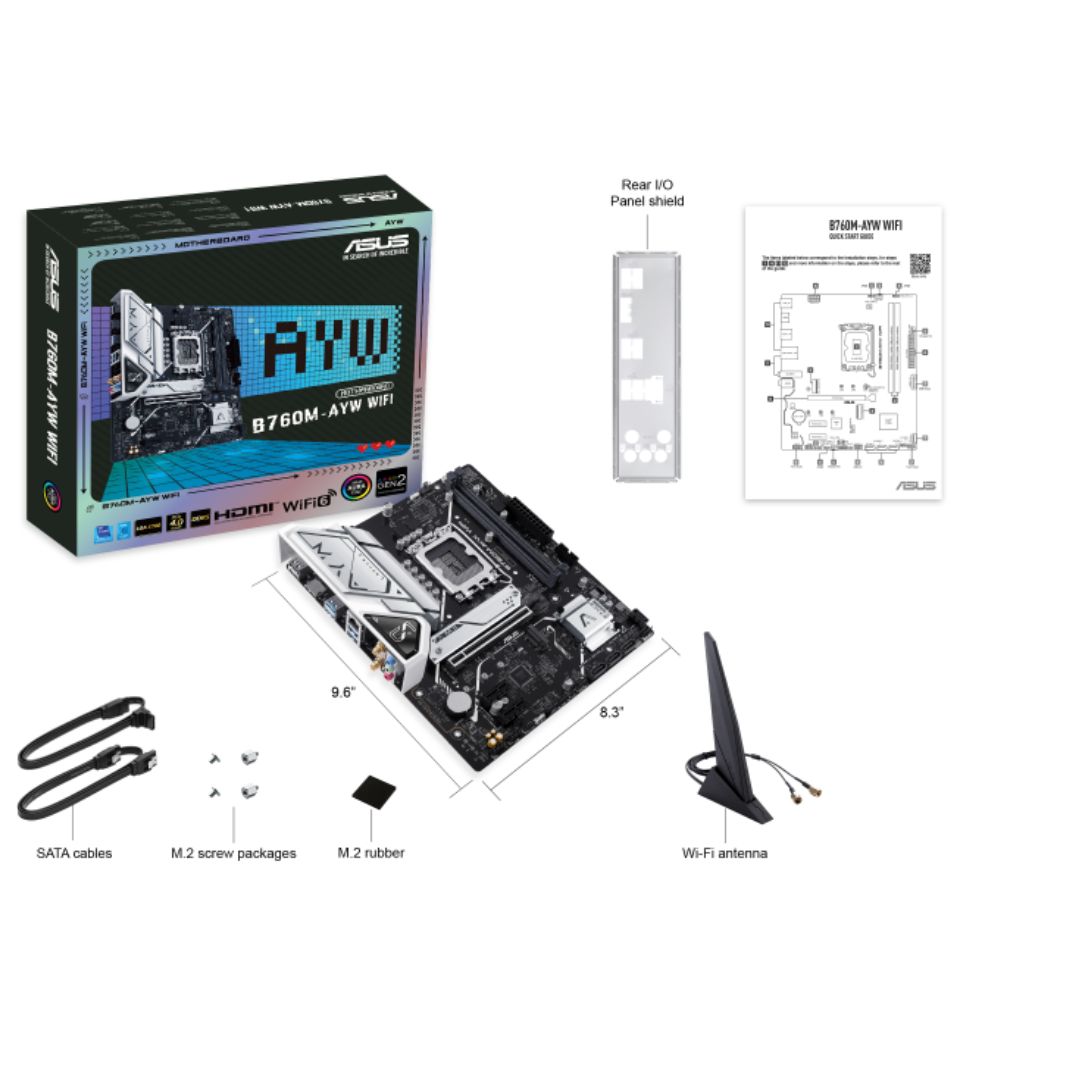 ASUS B760M-AYW WIFI Intel LGA1700 mATX Motherboard, DDR5 96GB 8000(OC), PCIe 4.0, 2xM.2, 2.5GbE, WiFi 6, HDMI 4K60 image 4