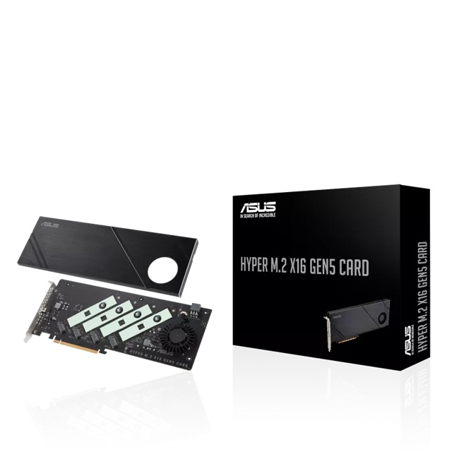 ASUS HYPER M.2 X16 GEN5 CARD (PCIe 5.0/4.0) Supports up to four NVMe M.2 (2242/2260/2280/22110) devices at up to 512 Gbps for RAID functions