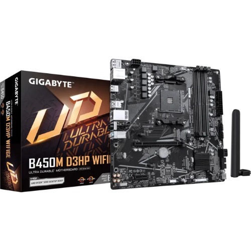 Gigabyte B450M D3HP WIFI6E AMD Ryzen Gen3 AM4 mATX Motherboard 4xDDR4 3xPCIE 1xM.2 DVI HDMI RAID GbE LAN 4xSATA 2xUSB3.1 8xUSB2.0 CF (LS)