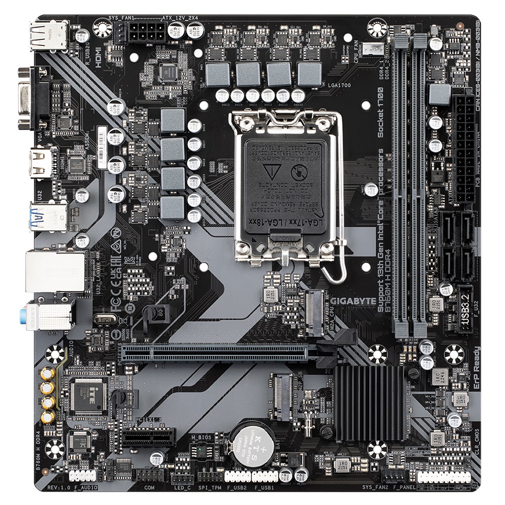 Gigabyte B760M H DDR4 Intel LGA 1700 m-ATX Motherboard, 2x DDR4 ~64GB, 1x PCI-E x16, 2x M.2, 4x SATA, 3x USB 3.2, 2x USB 2.0, image 2