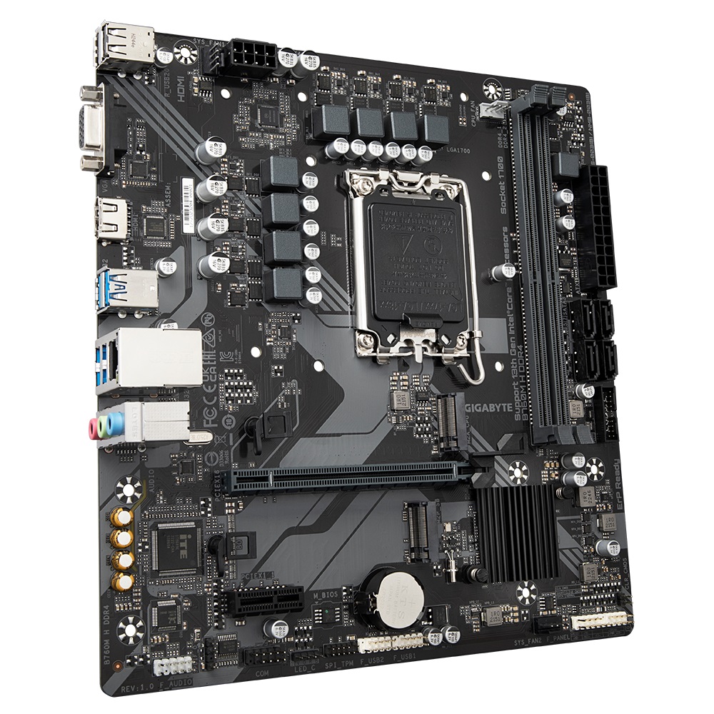 Gigabyte B760M H DDR4 Intel LGA 1700 m-ATX Motherboard, 2x DDR4 ~64GB, 1x PCI-E x16, 2x M.2, 4x SATA, 3x USB 3.2, 2x USB 2.0, image 3
