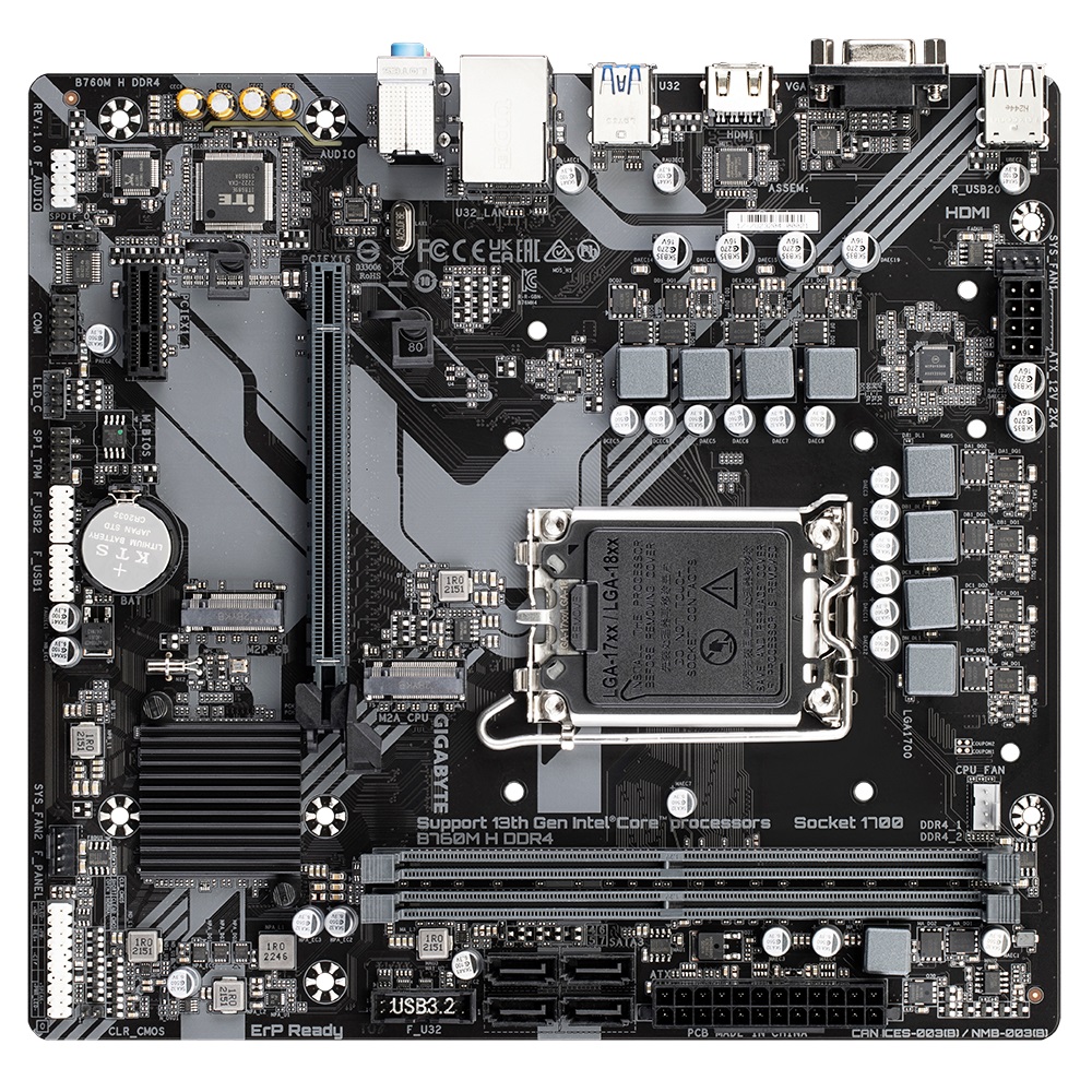 Gigabyte B760M H DDR4 Intel LGA 1700 m-ATX Motherboard, 2x DDR4 ~64GB, 1x PCI-E x16, 2x M.2, 4x SATA, 3x USB 3.2, 2x USB 2.0, image 4