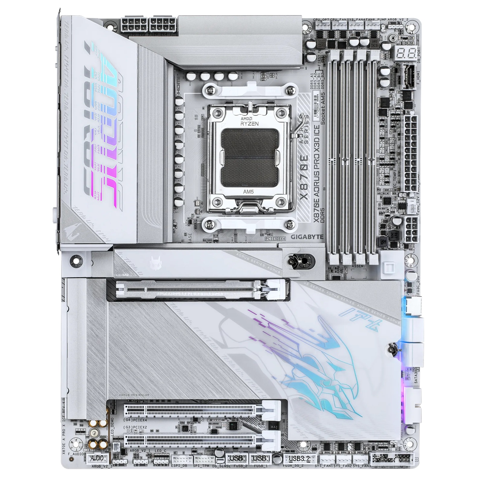 Gigabyte X870E A PRO X3D ICE: AM5, DDR5 256GB, ALC1220, 5GbE LAN, Q-Flash, Smart Backup, GCC, ATX, Win11, Ryzen 7000–9000 image 2