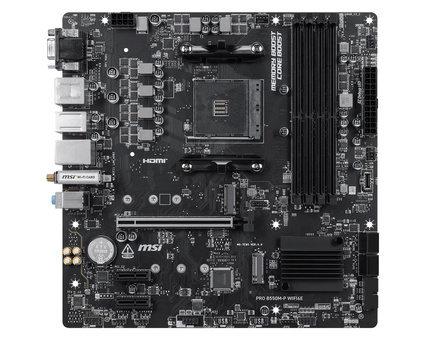MSI PRO B550M-P WIFI6E, AMD B550, AM4, DDR4 128GB, PCIe 4.0, 2x M.2, Wi-Fi 6E, 1Gb LAN, USB Type-C. image 2