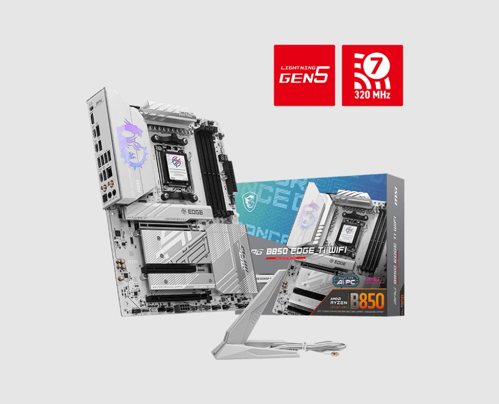 MSI B850 EDGE TI WIFI, AMD B850, 4x DDR5 256GB, 1x HDMI, 3x PCI-E x16 slot, 4x M.2, 8x 4x USB 2.0, Wi-Fi 7