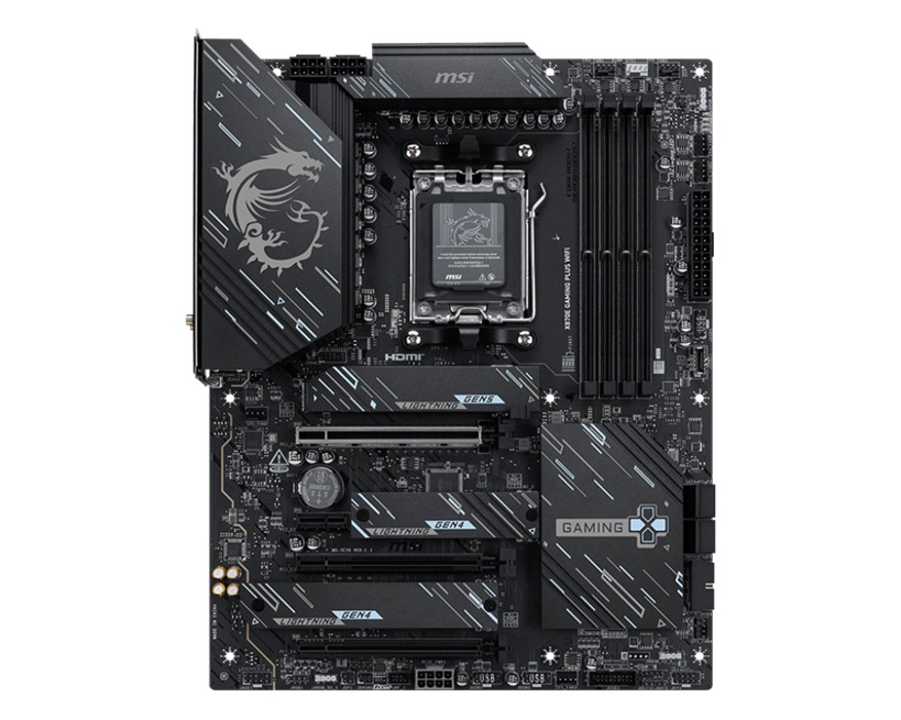 MSI X870E GAMING PLUS WIFI, AM5, Ryzen 7000-9000, X870E, DDR5-8200+, PCIe5 x16, M.2 Gen5, WiFi7, BT5.4, 5G LAN, USB4, USB20G, Audio7.1, 8CH HD Boost image 2